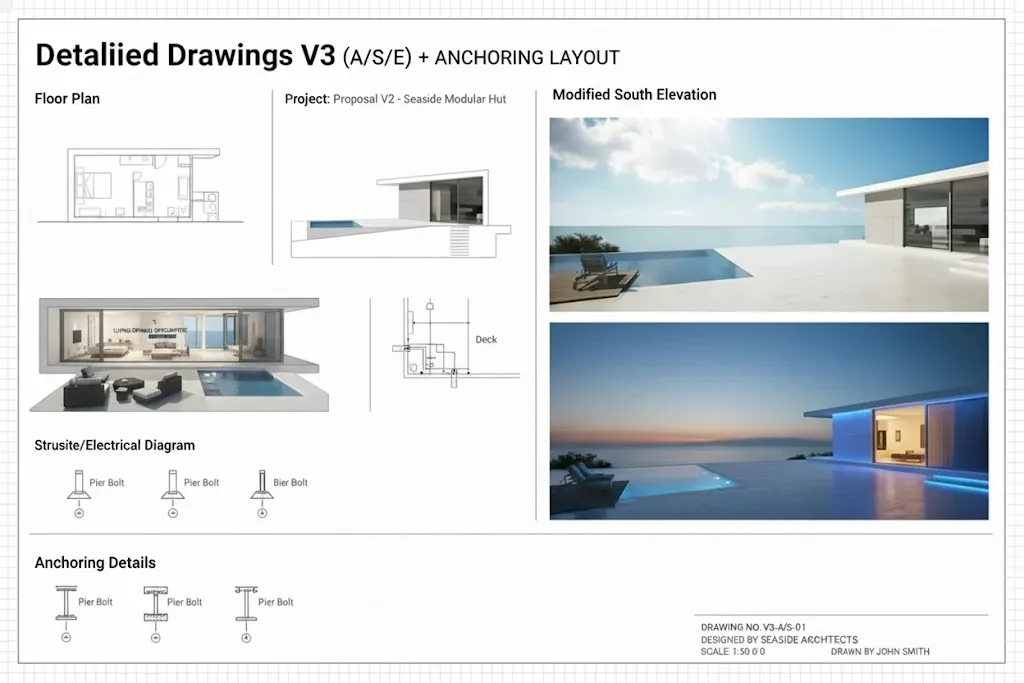 Entwurfsskizze für ein australisches Strandhotel: Vorschlag V3