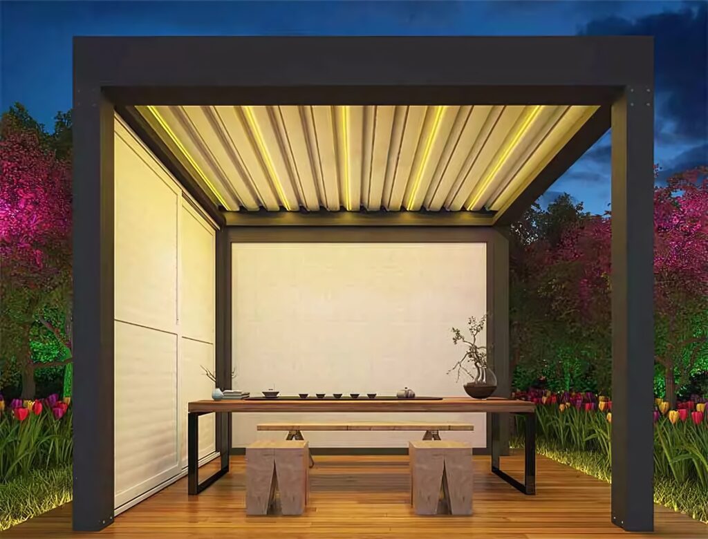 Retractable tea pavilion for summer nights