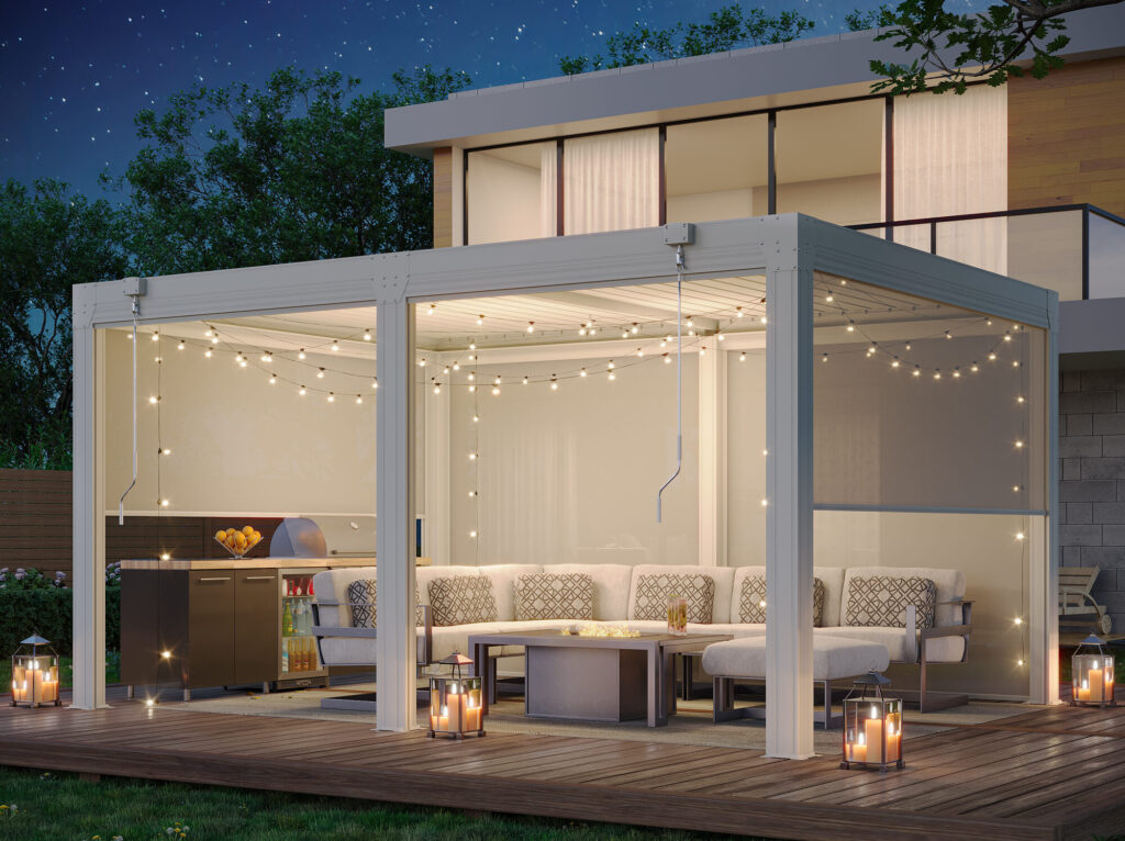 EasyBase Pergola-1410 1 Hommow 12 x 16 Louvered Pergola with Pull Down Privacy Screen Hardtop Aluminum Rainproof Pergola for Patio White