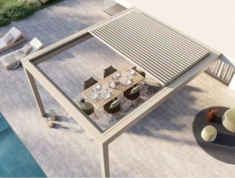 Aerial view of the retractable aluminum sunshade