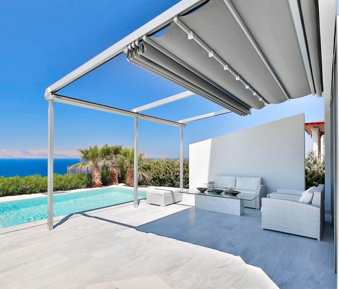 ECOOPTS Tenda Parasole Retrattile Impermeabile 90x40 Cm Per Pergola E Patio - Protezione UV In Poliestere Grigio Chiaro Con Kit Di Montaggio