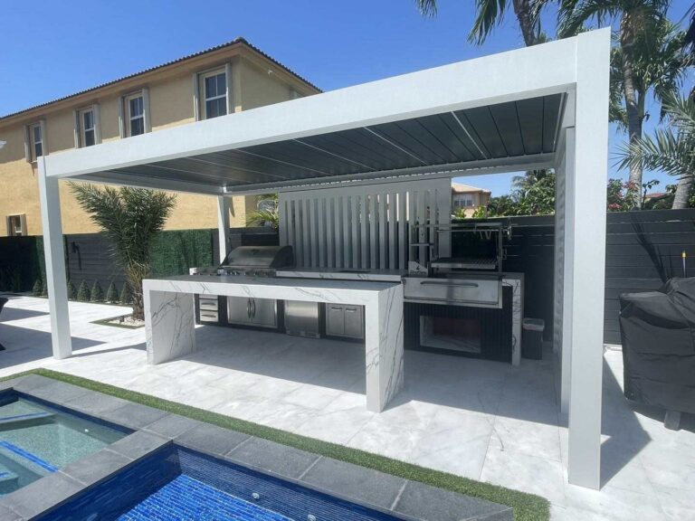 aluminum pergola by the swimming pool