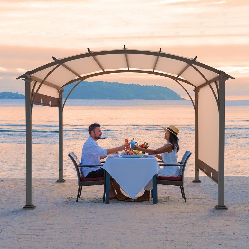 Aluminum arched pergola installed on the seaside