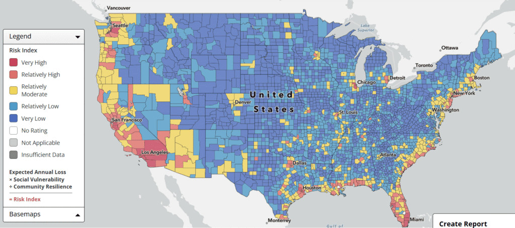 Wind loads in various U.S. states
