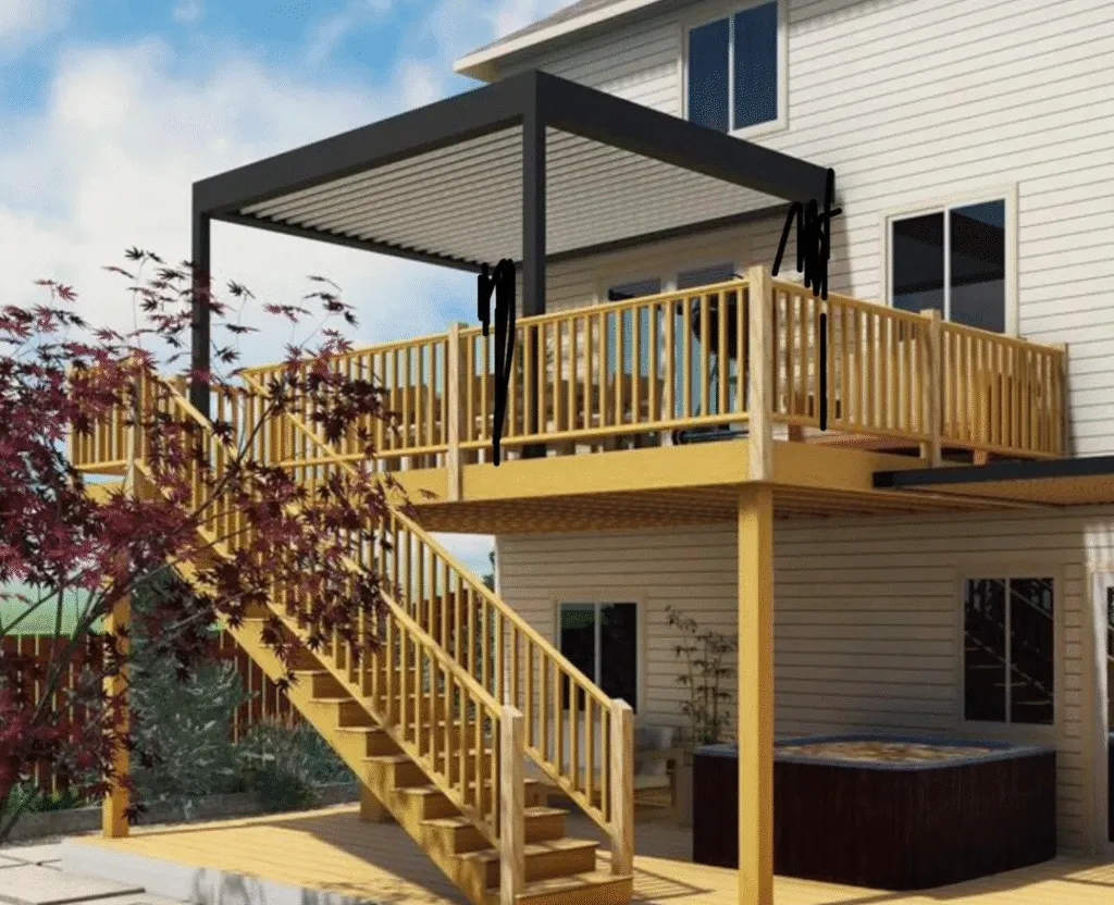 Instalar una pérgola en la plataforma de la terraza elevada.