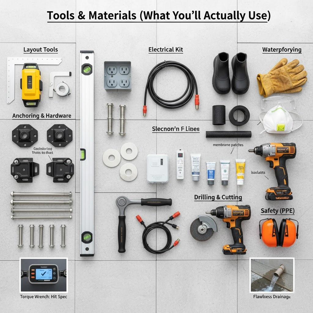 Herramientas necesarias para instalar una pérgola en una terraza elevada