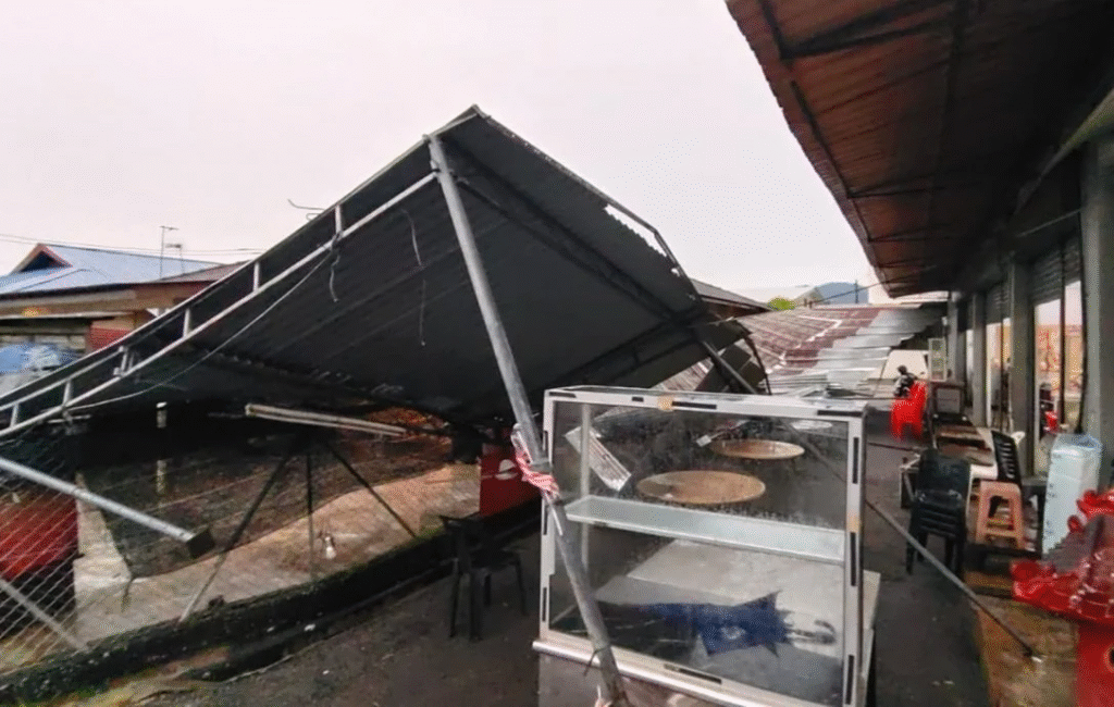 Awning blown down by the wind