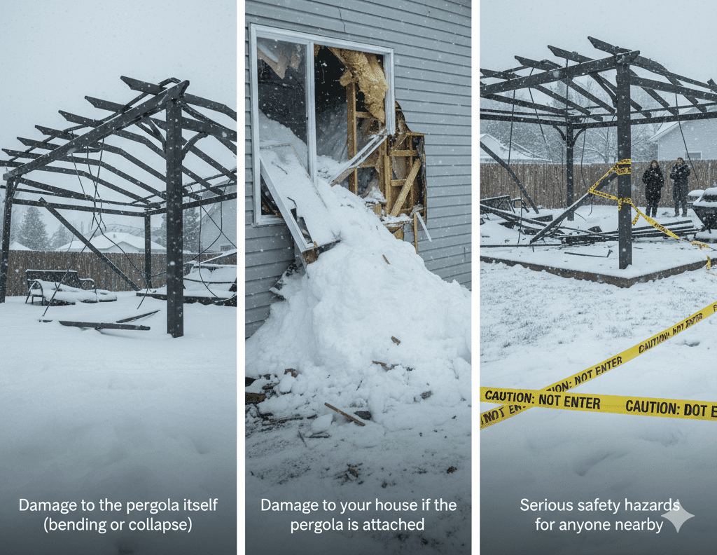 Ignoring the pergola snow load capacity can lead to catastrophic failure, risking: