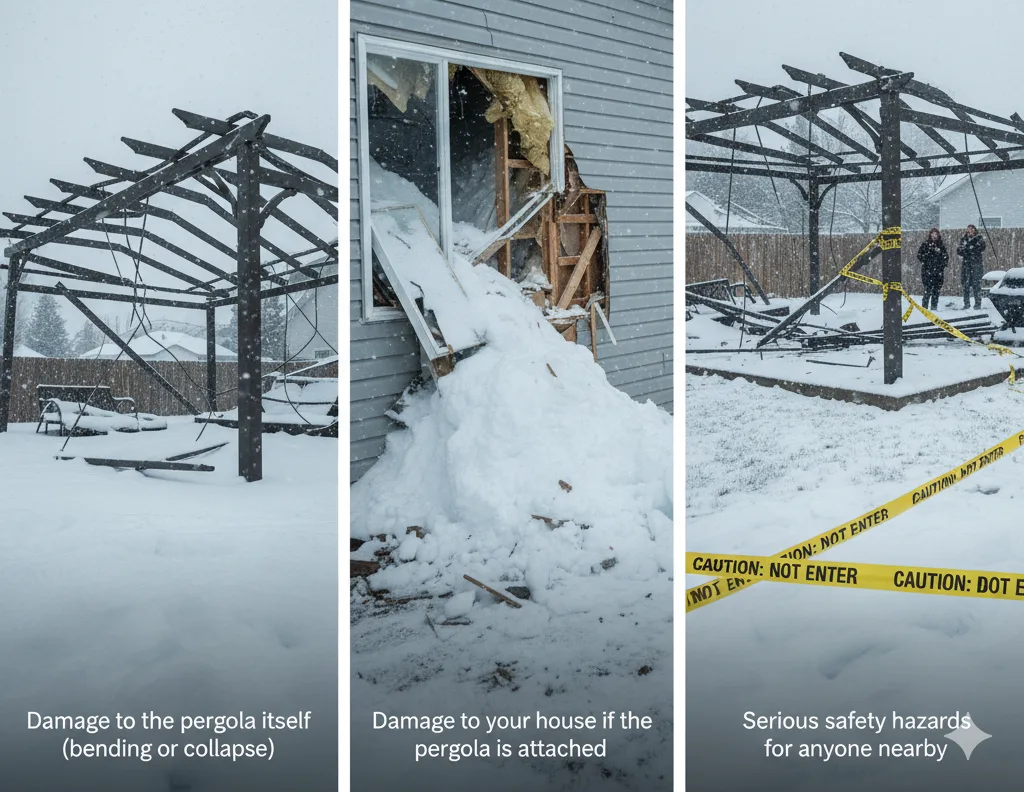 Ignoring the pergola snow load capacity can lead to catastrophic failure, risking: