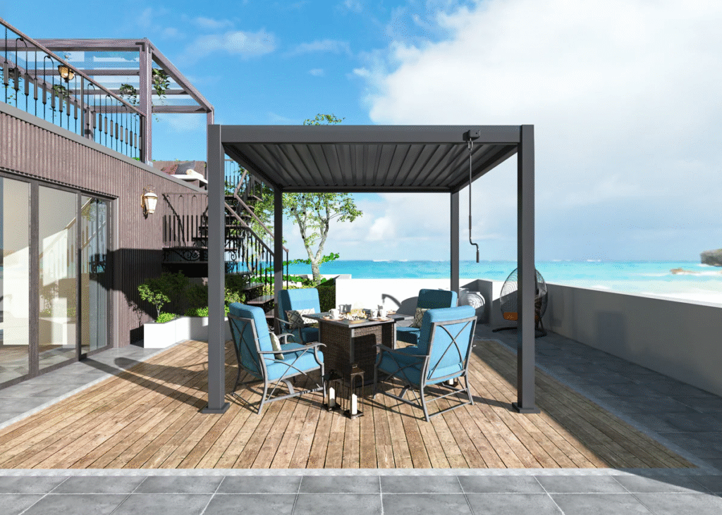 Manual pergola under the blue sky