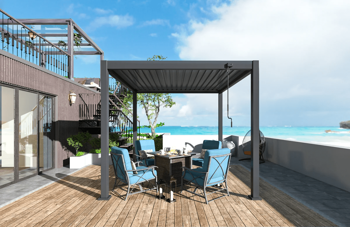 Manual pergola under the blue sky
