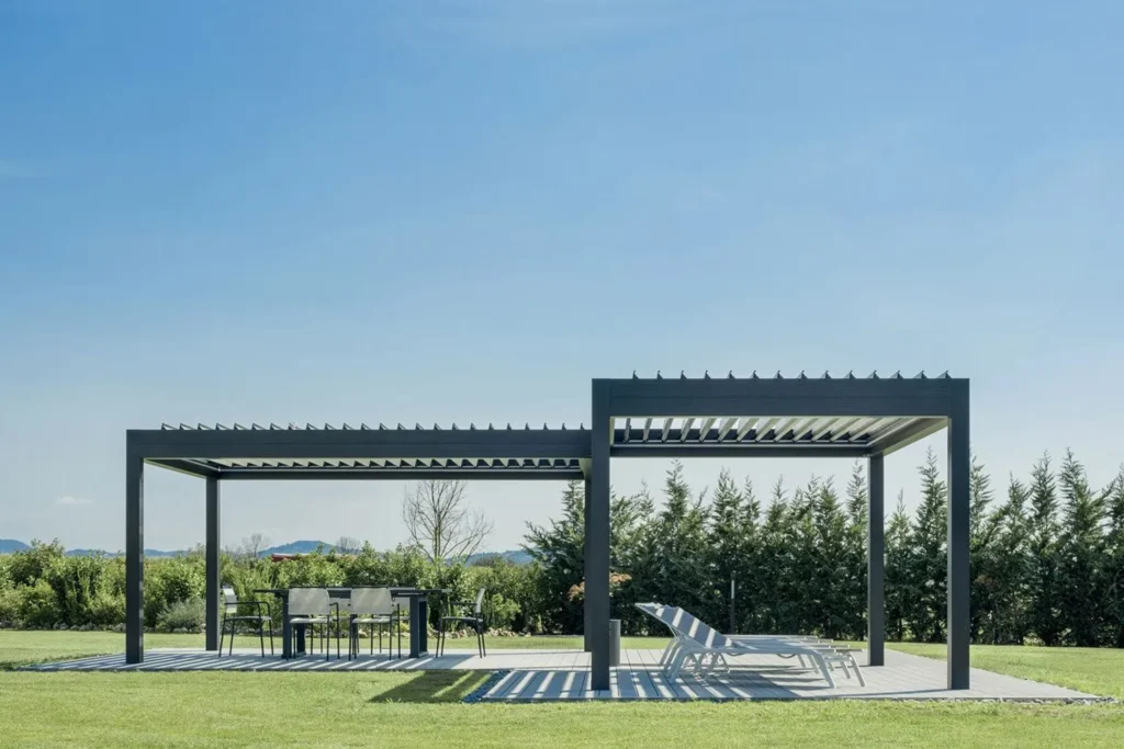 Aluminum pergola showroom on the lawn