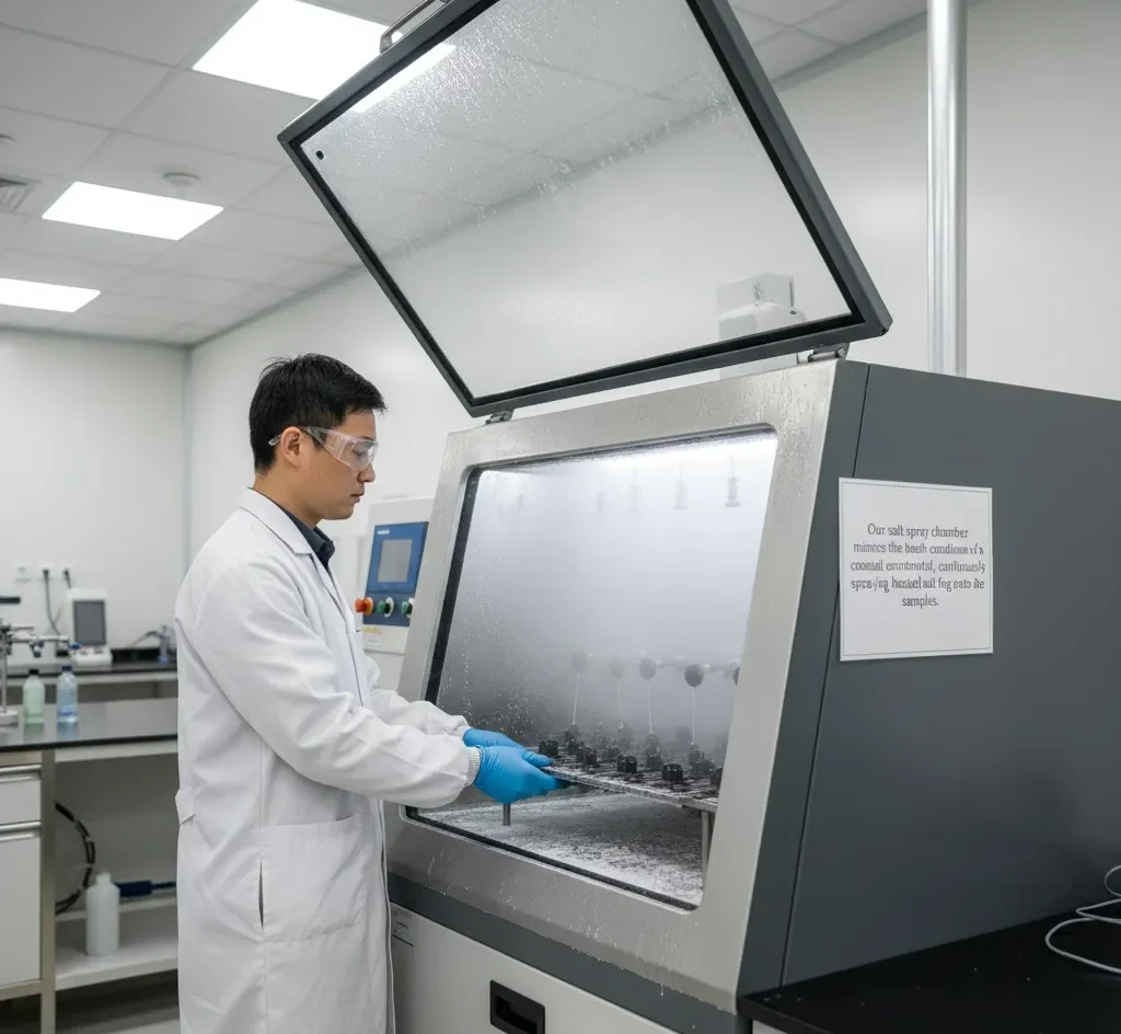 Image of the salt spray test chamber in Progolas's laboratory