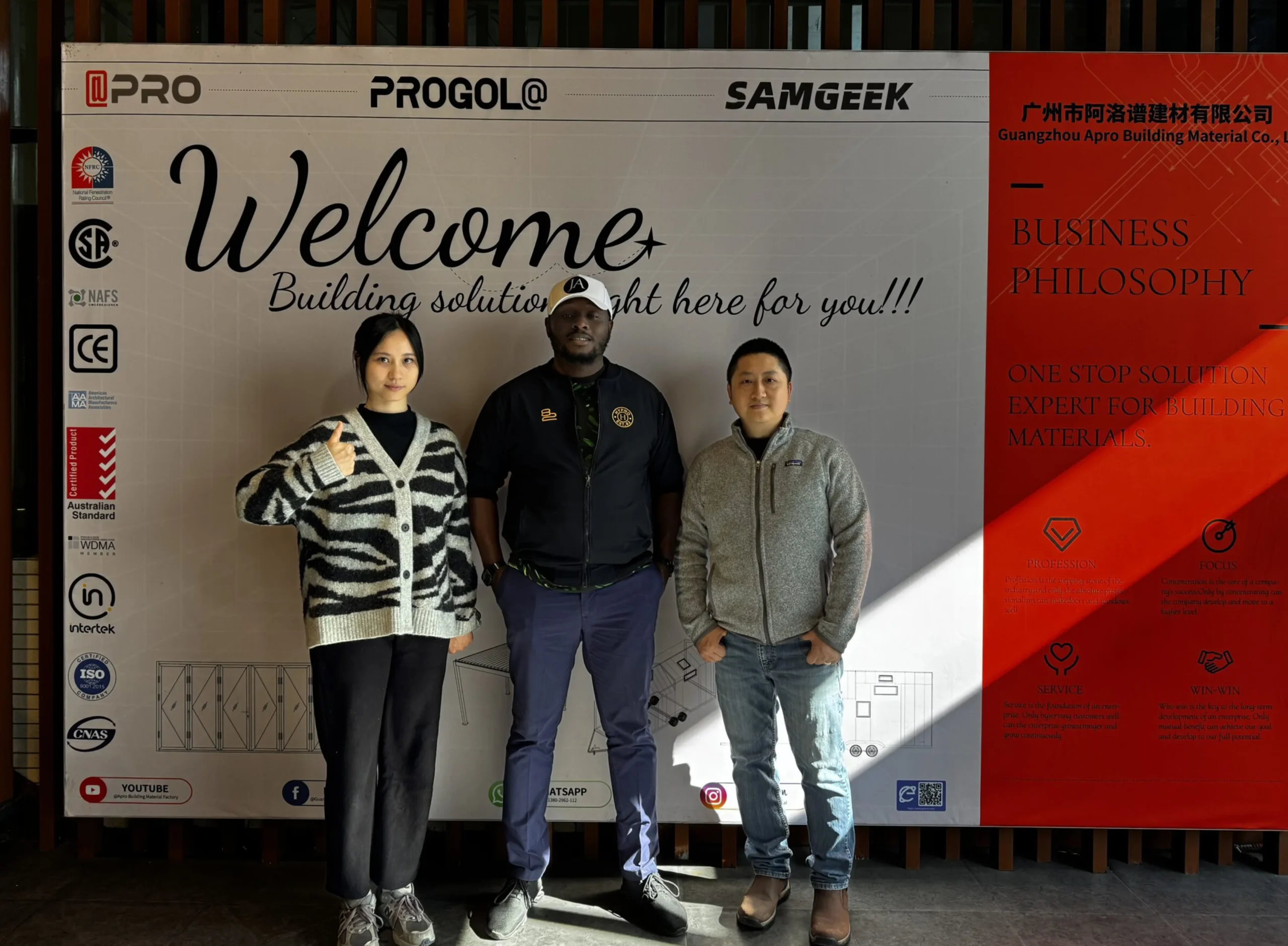 Our salesmen and boss took photos with customers