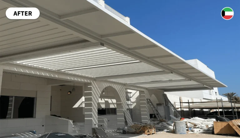 Picture of electric pergola after installation by Kuwaiti customer