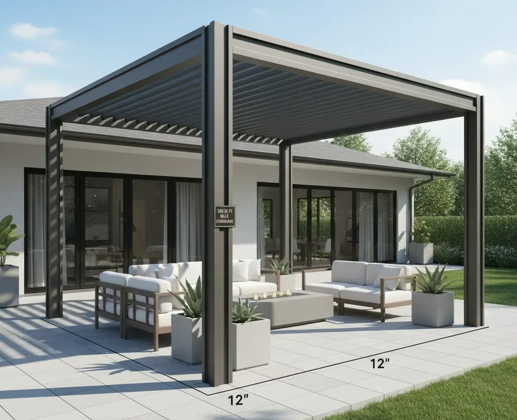 La regla de los 120 pies cuadrados, pérgola de aluminio