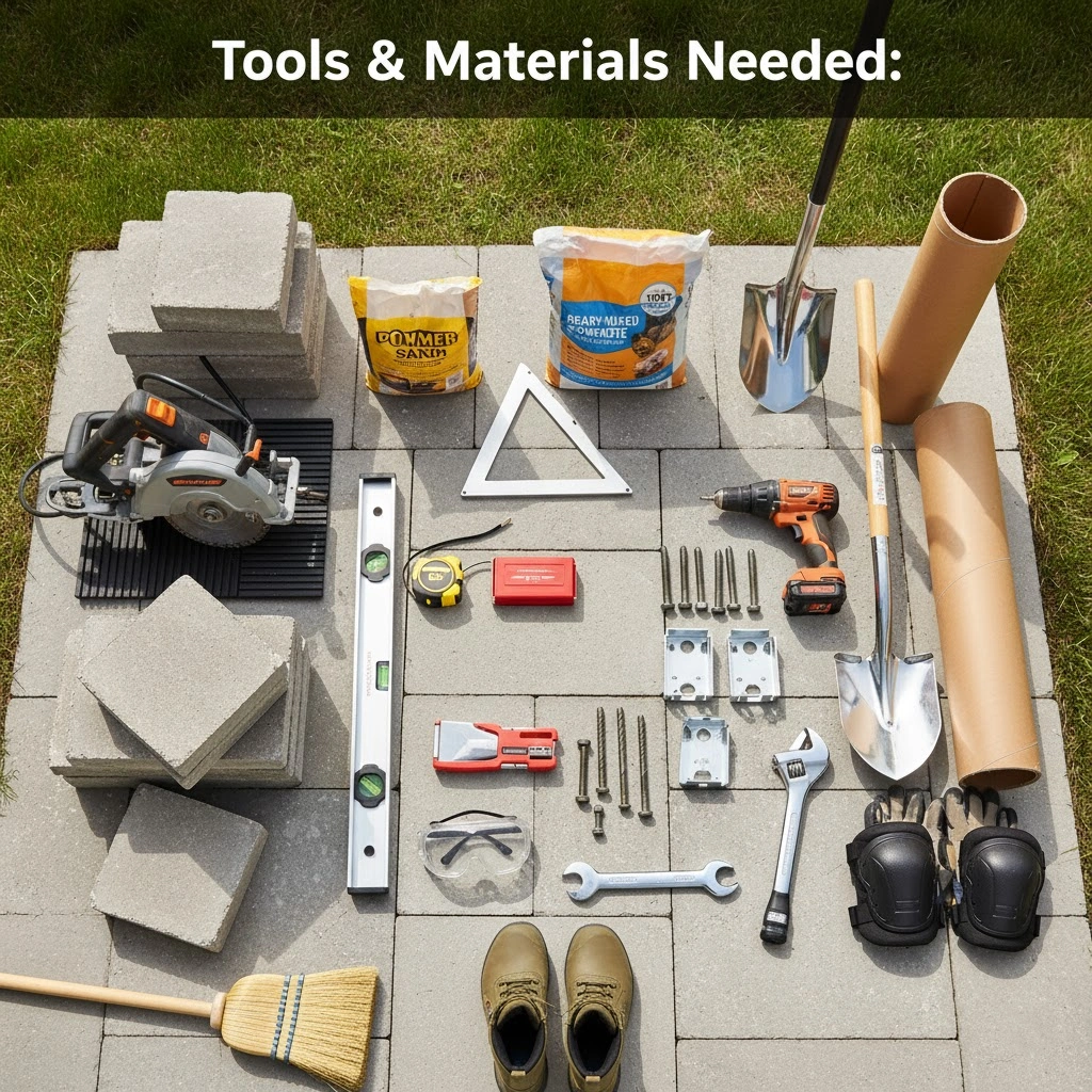 Herramientas necesarias para anclar la pérgola a los adoquines.