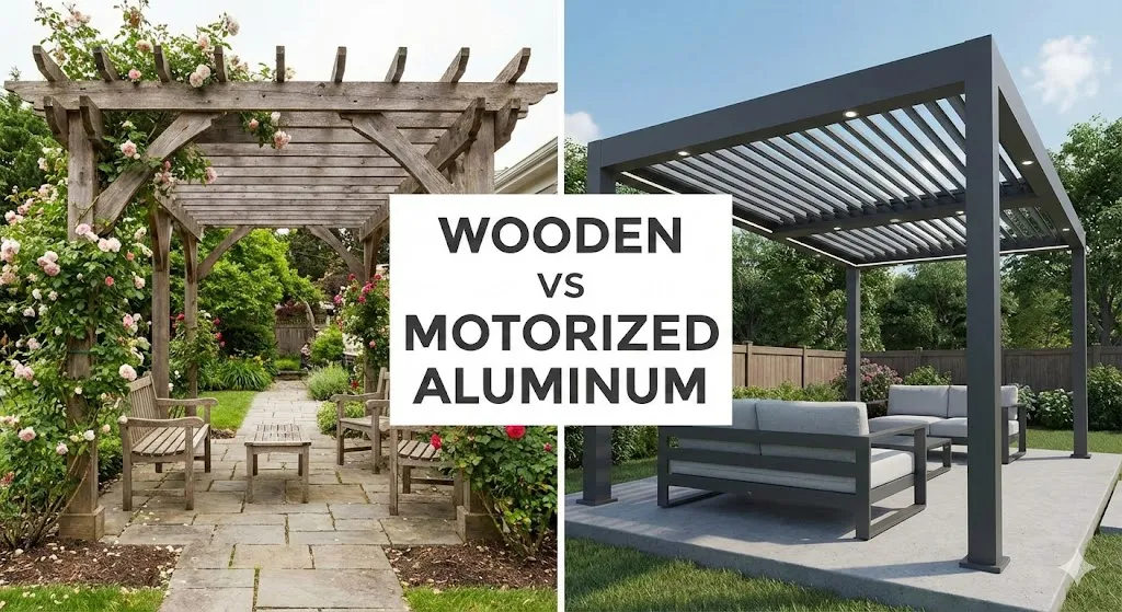 Pérgola de madeira versus pérgola de alumínio motorizada